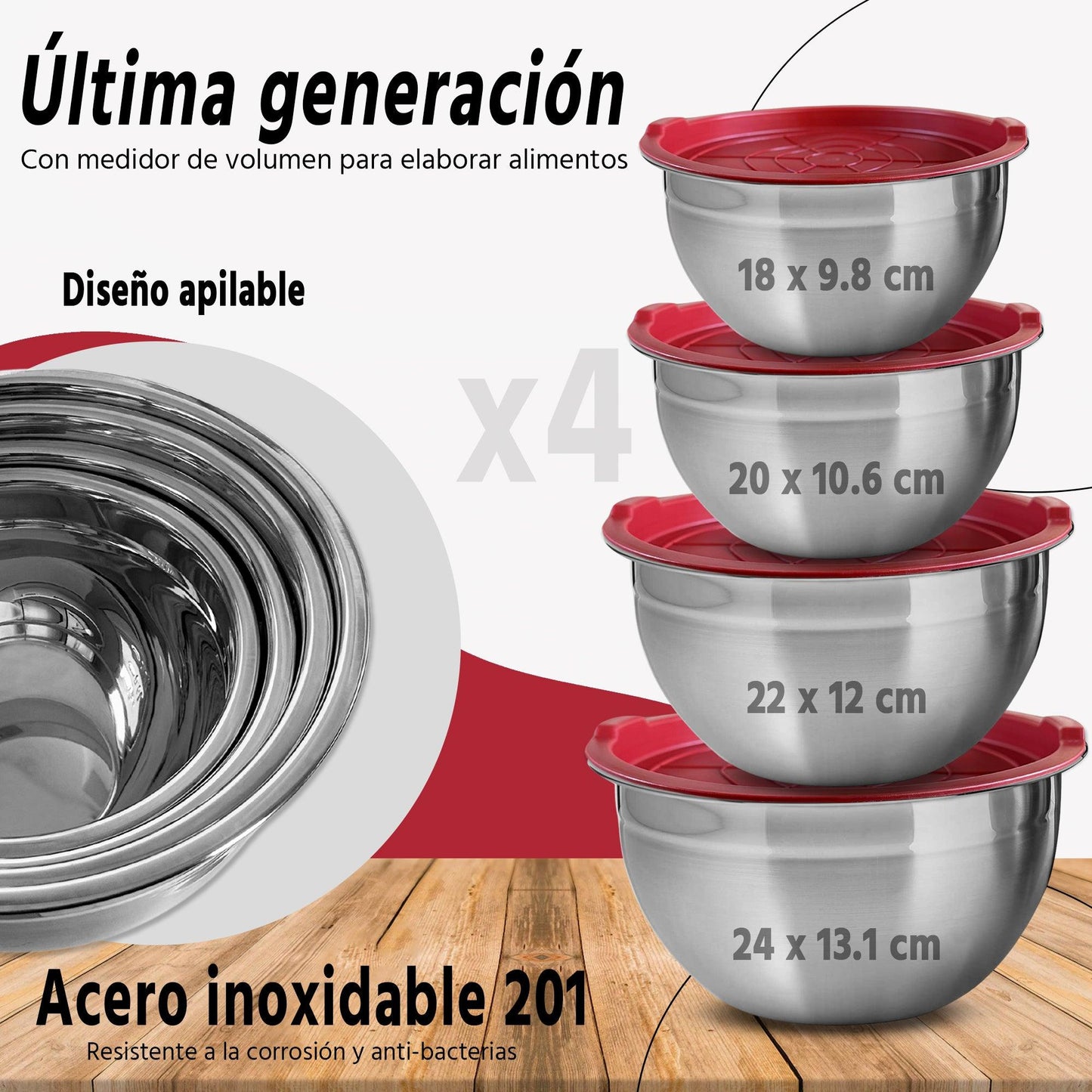Set of 4 stainless steel bowls