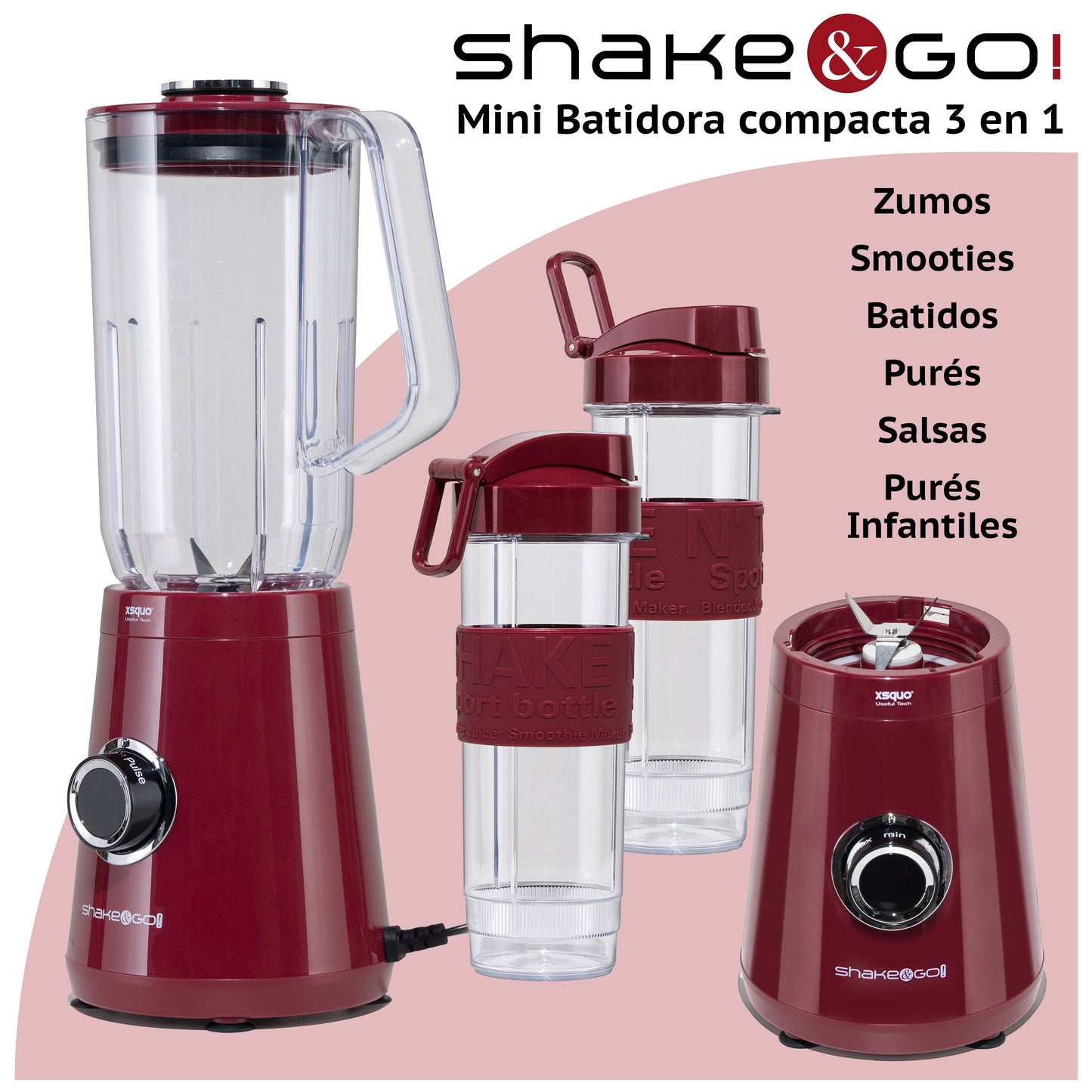 Shake & Go – Mini Batidora Personal 3 en 1 con Botellas Portátiles (500W)